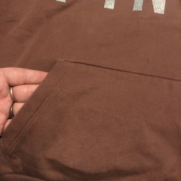 VS PINK Sherpa Hooded Sweatshirt Hoodie Slim Fit Cropped Glitter Graphic Sz S M - Picture 3 of 5